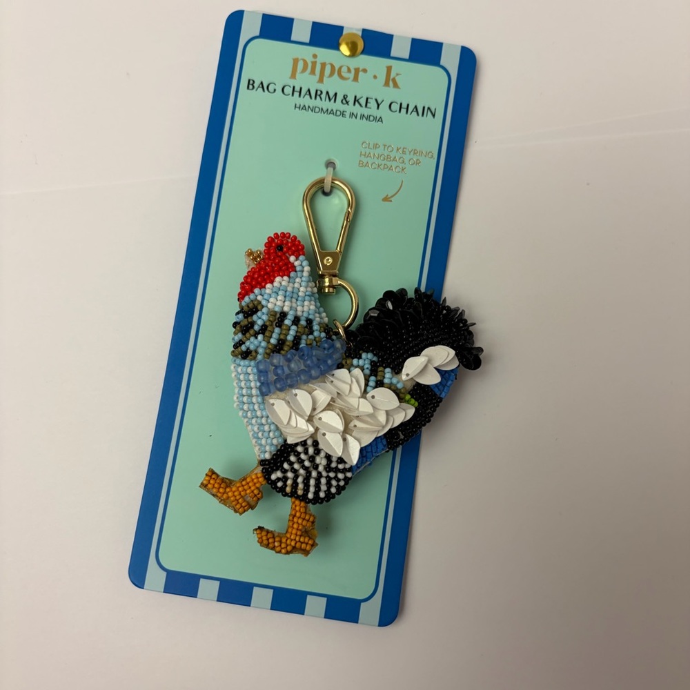 NWT ⚜️💙⚜️ Haute Hippie Beautiful Rooster Bag Charm Keychain - Picture 7 of 14